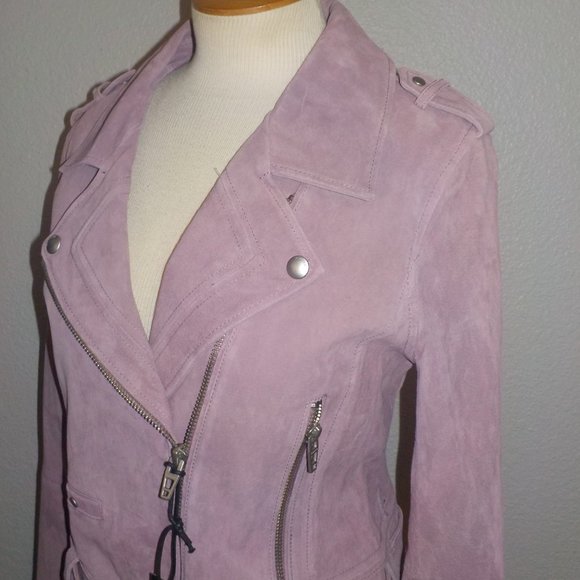 BLANK NYC MS SIZE LARGE LILAC 100% LEATHER SUEDE MOTO JACKET - Picture 4 of 10